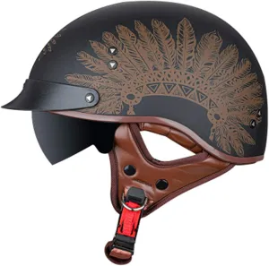 Retro Half-Shell Jet Helmet Motorcycle Helmet Brain-Cap Scooter Helmet Motorcycle Helmet Scooter Helmet with Built-in Visor DOT Certification H,XXL