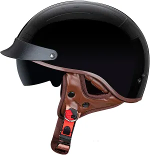 Retro Half-Shell Jet Helmet Motorcycle Helmet Brain-Cap Scooter Helmet Motorcycle Helmet Scooter Helmet with Built-in Visor DOT Certification H,XXL