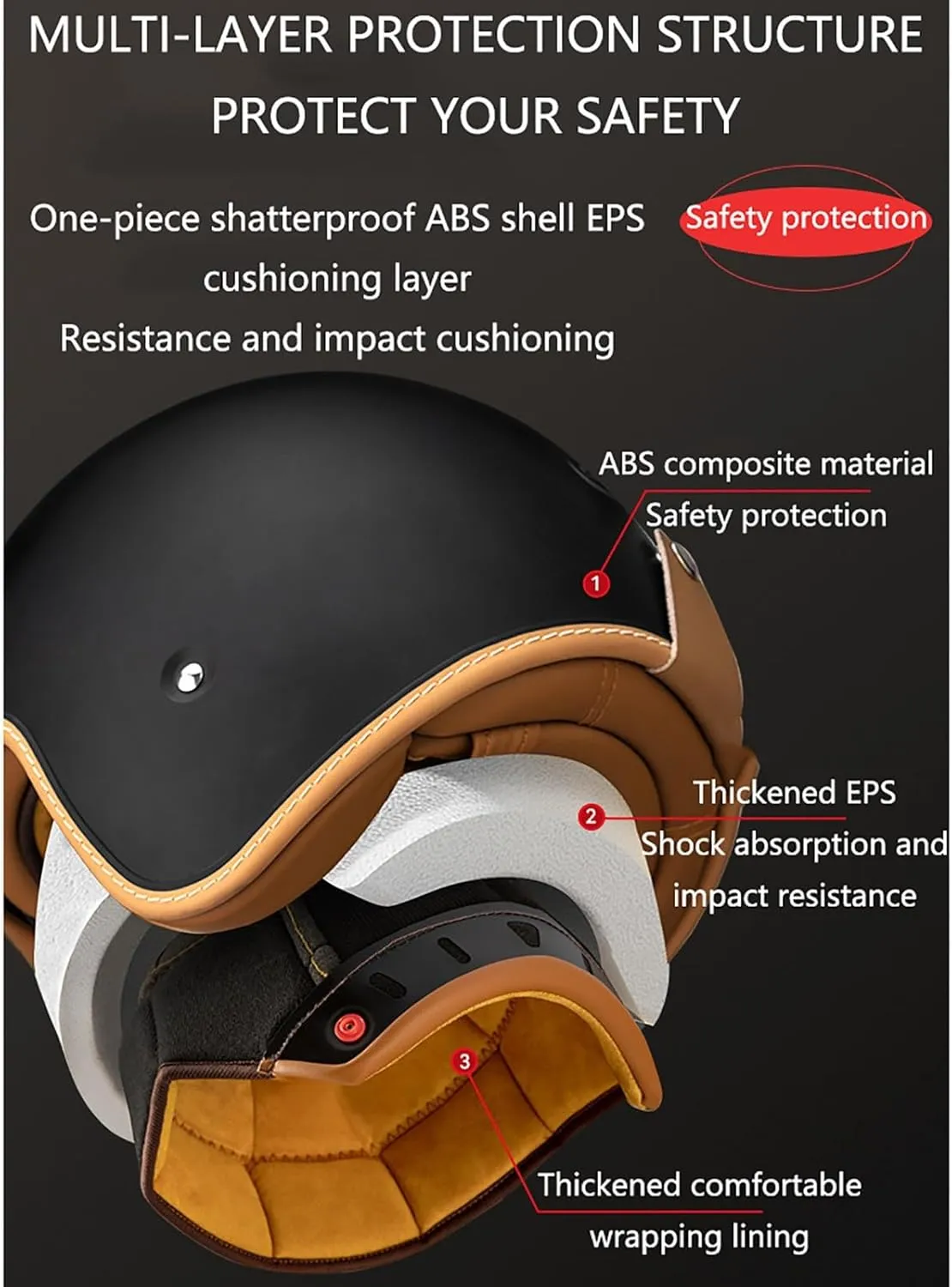 Retro Motorcycle Half Helmet Brain-Cap Jet Helmet for Adult Men and Women DOT Approved Half Shell Helmet Retro Chopper Scooter Helmet with Sun Visor Open-Face Motorbike Helmet