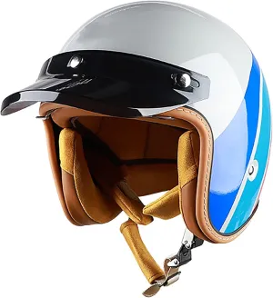 Retro Motorcycle Half Helmet Brain-Cap Jet Helmet for Adult Men and Women DOT Approved Half Shell Helmet Retro Chopper Scooter Helmet with Sun Visor Open-Face Motorbike Helmet