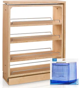 Rev-A-Shelf Pull Out Cabinet Organizer 432-BF-6C, Multi-Use 6-Inch Kitchen Cabinet Base Filler Wood with 3 Adjustable Shelves for Storage and Organizing, Wholesalehome Installation Kit Included