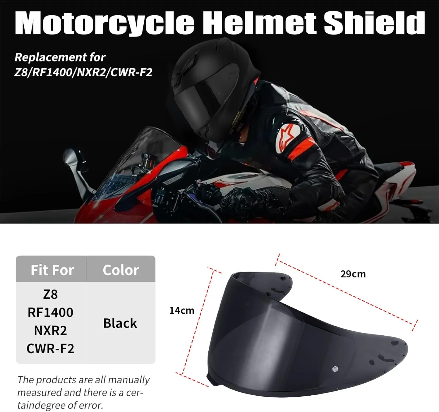 RF-1400 Helmet Visor Replacement Face Shield Accessories Compatible with RF1400/CWR-F2/Z8/NXR2/X-Spr Pro Helmets(Black)