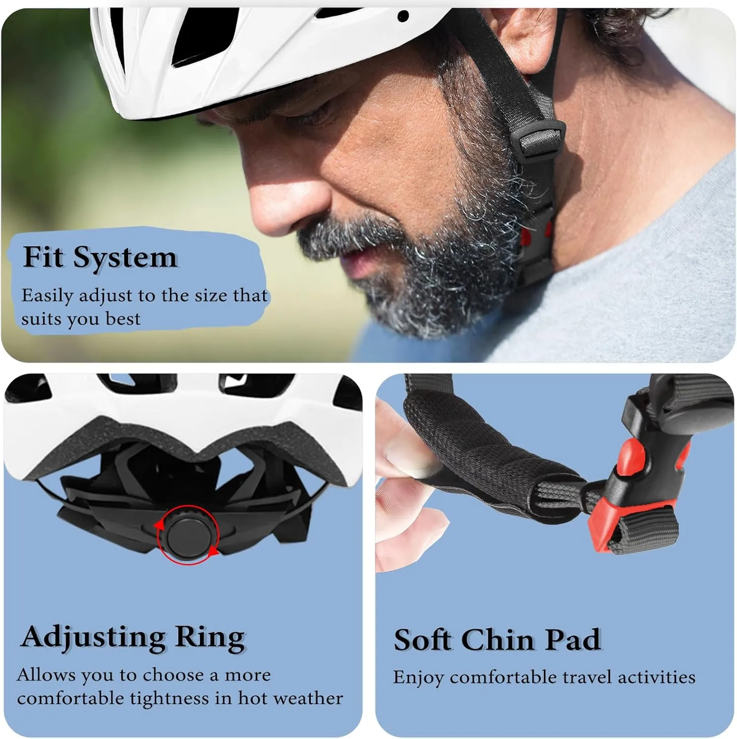 Road Bike Helmet Adult Men & Women, Adjustable Lightweight Design (22-24.5 Inches) - Vented, Removable Visor & Reflective White, for Day and Night Commuting & Sports | CPSC Certified