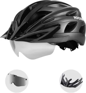 ROCKBROS Bike Helmet for Adult Men Women with Suggested Fit 58-65cm, Removable Goggles & Sun Visor, Lightweight with Adjustable Side and Chin Strap, Suitable for Myopia Glasses