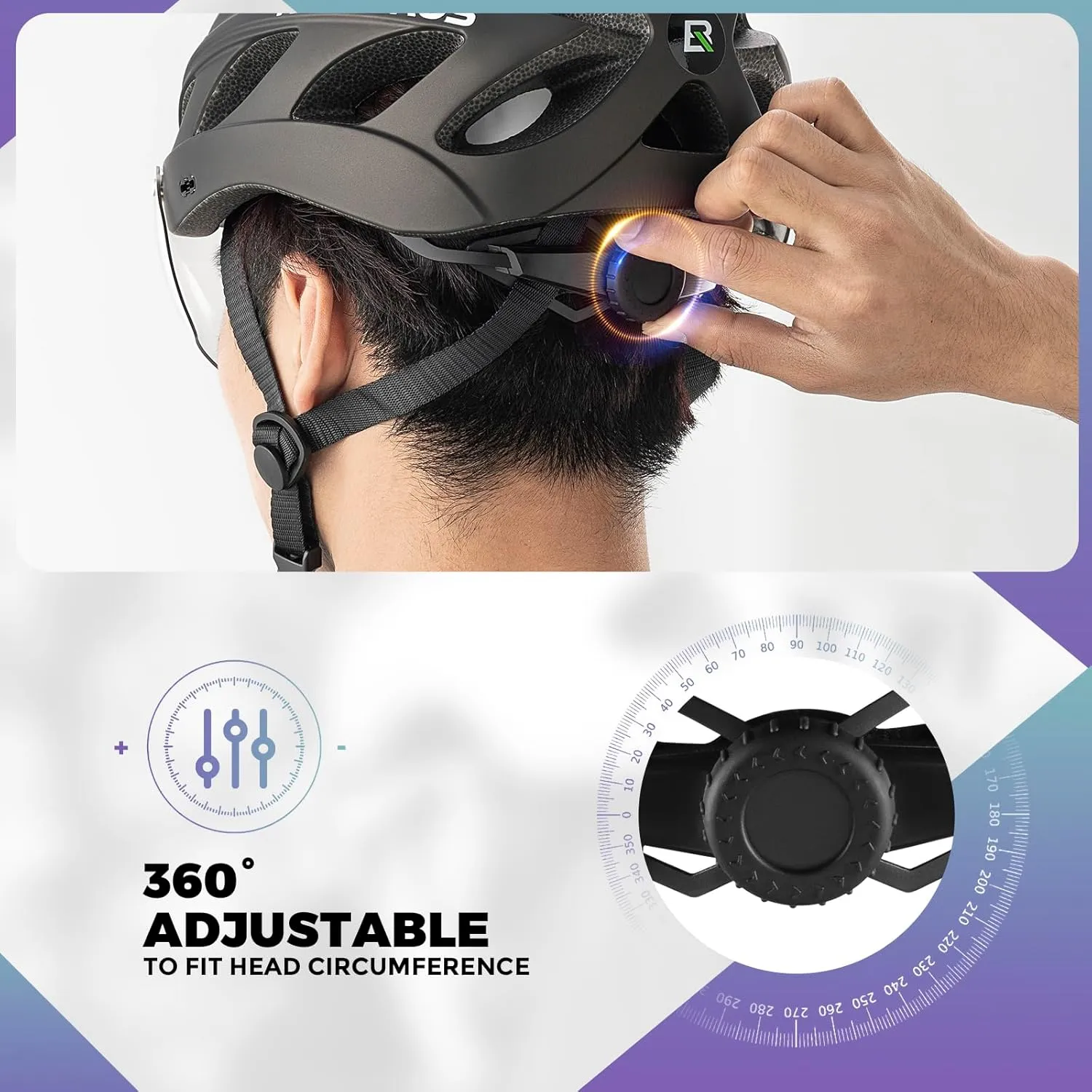 ROCKBROS Bike Helmet for Adult Men Women with Suggested Fit 58-65cm, Removable Goggles & Sun Visor, Lightweight with Adjustable Side and Chin Strap, Suitable for Myopia Glasses