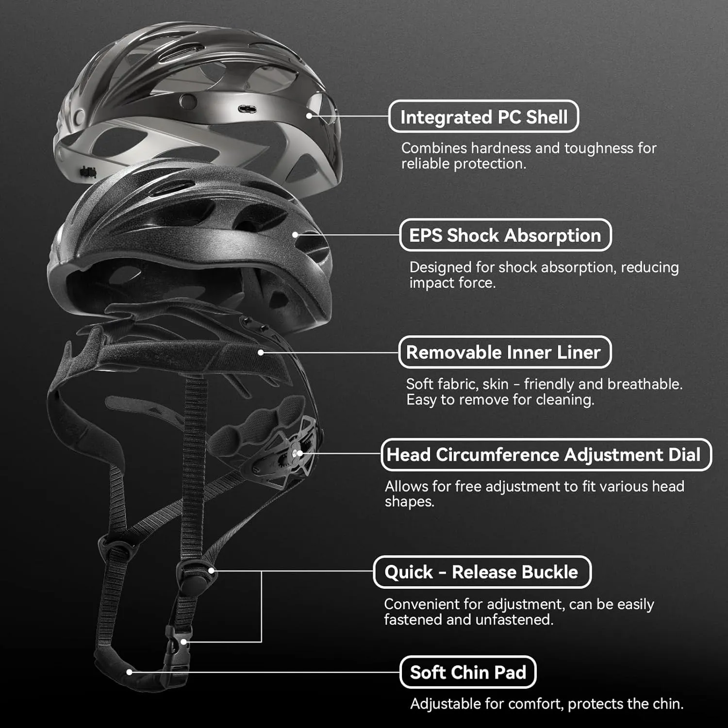 ROCKBROS Bike Helmet for Adult Men Women with Suggested Fit 58-65cm, Removable Goggles & Sun Visor, Lightweight with Adjustable Side and Chin Strap, Suitable for Myopia Glasses
