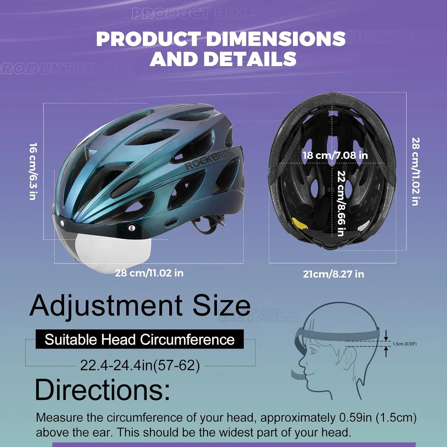 ROCKBROS Bike Helmet for Men Women Cycling Helmet with Removable Goggles & Sun Visor Mountain & Road Bicycle Helmets Adjustable Size Adult Cycling Helmets