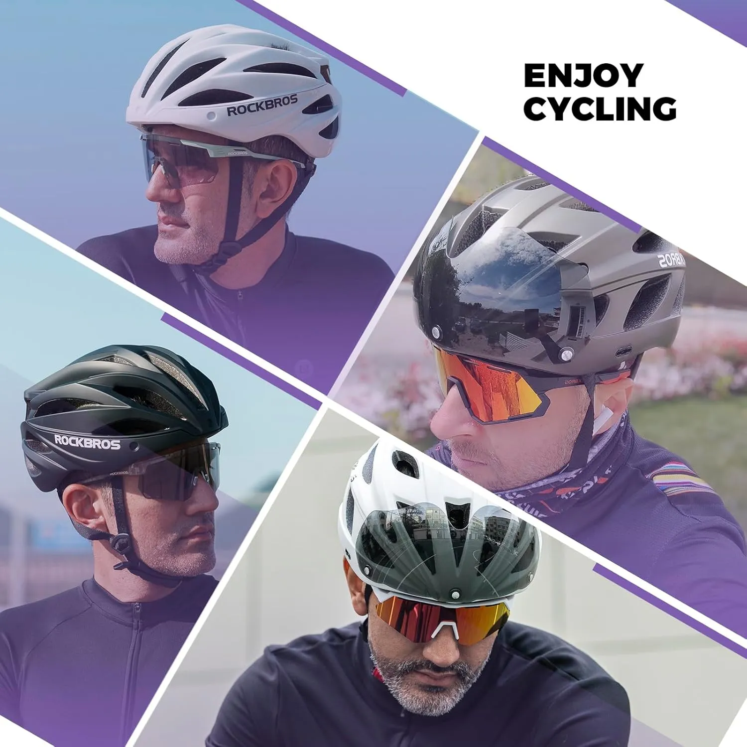 ROCKBROS Bike Helmet for Men Women Cycling Helmet with Removable Goggles & Sun Visor Mountain & Road Bicycle Helmets Adjustable Size Adult Cycling Helmets