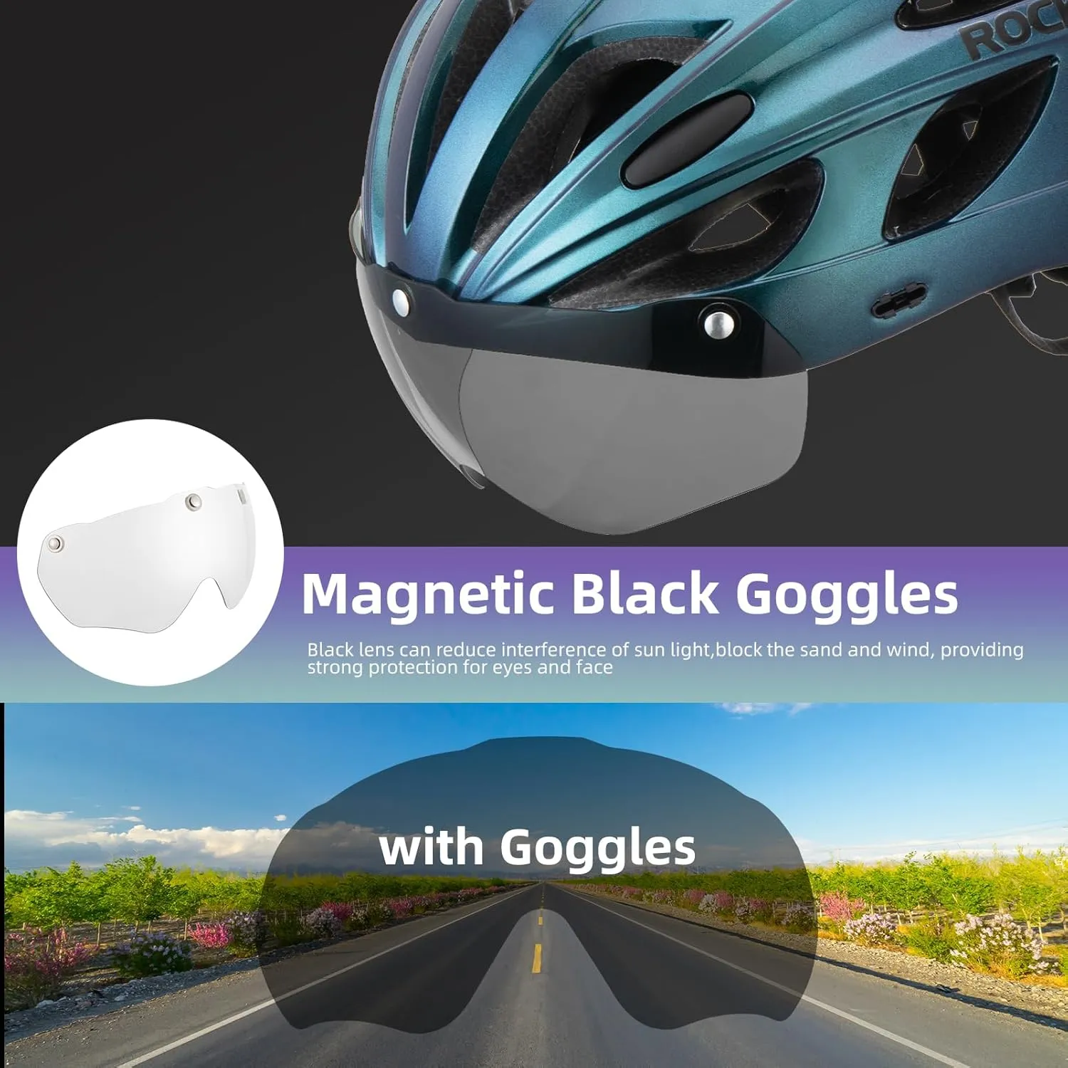 ROCKBROS Bike Helmet for Men Women Cycling Helmet with Removable Goggles & Sun Visor Mountain & Road Bicycle Helmets Adjustable Size Adult Cycling Helmets