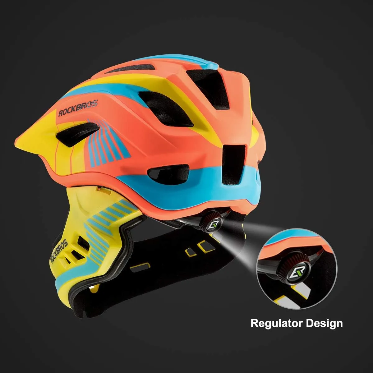 ROCKBROS Kids Full Face Helmet Kids Bike Helmets Lightweight Toddler Mountain Bike Helmet Detachable for MTB BMX Skating Cycling Scooter Safety Bicycle Helmets for Youth Child Boys Girls Ages 3-16