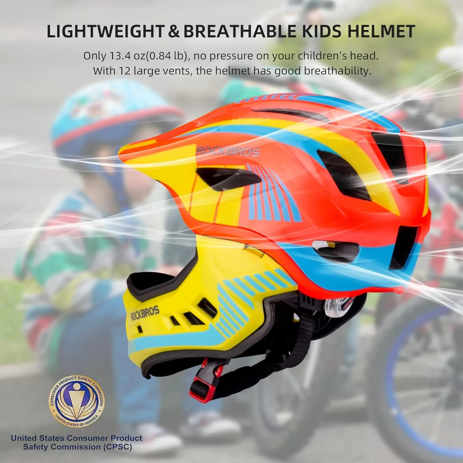 ROCKBROS Kids Full Face Helmet Kids Bike Helmets Lightweight Toddler Mountain Bike Helmet Detachable for MTB BMX Skating Cycling Scooter Safety Bicycle Helmets for Youth Child Boys Girls Ages 3-16