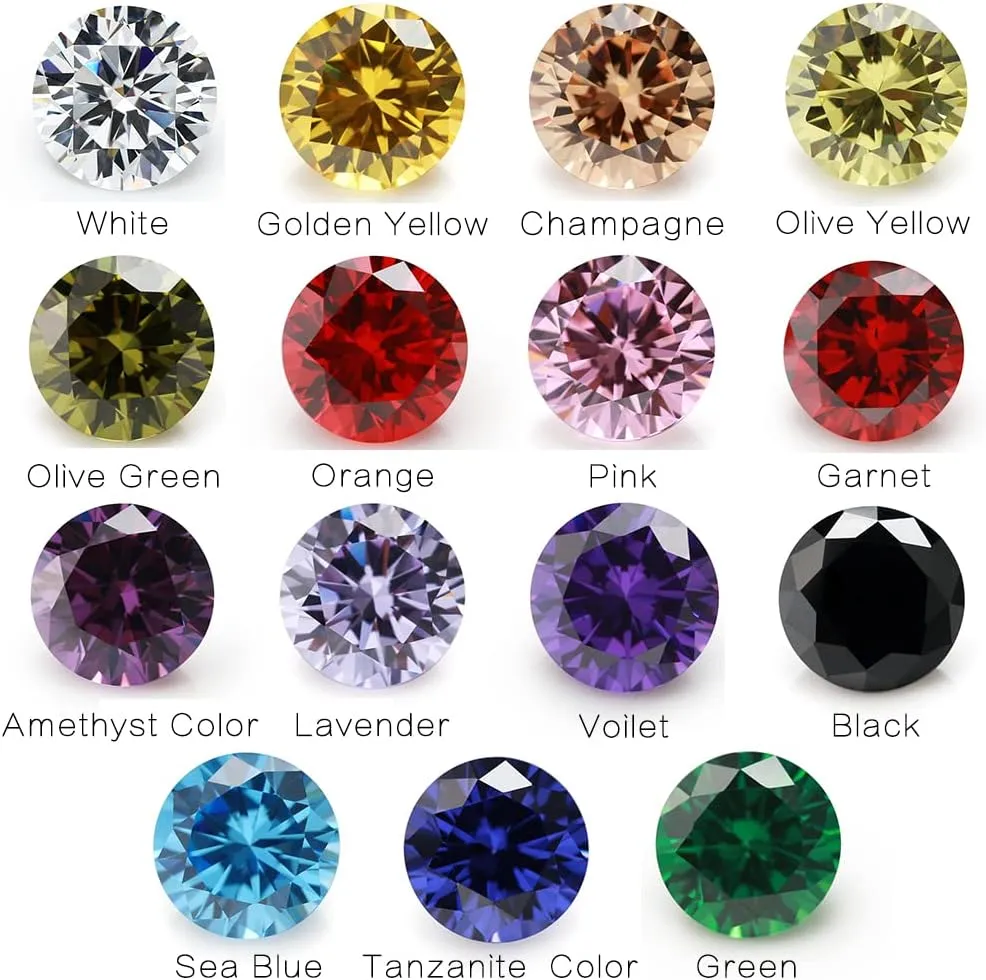 Round Cut 5A Cubic Zirconia Stone Mix 15 Colors Loose CZ Stones Synthetic Gemstone for Jewelry Making