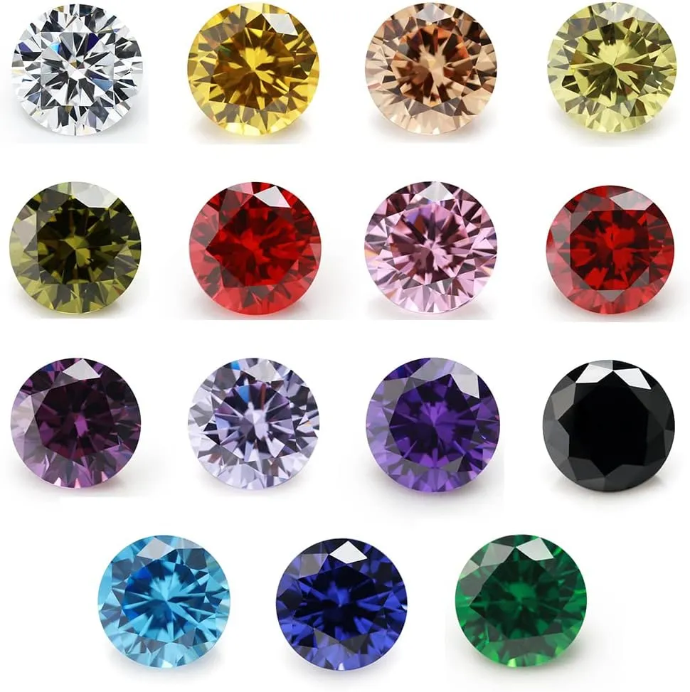 Round Cut 5A Cubic Zirconia Stone Mix 15 Colors Loose CZ Stones Synthetic Gemstone for Jewelry Making