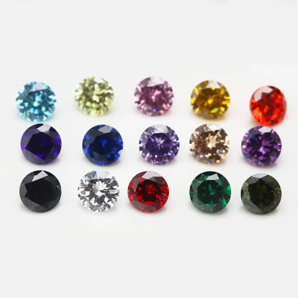 Round Cut 5A Cubic Zirconia Stone Mix 15 Colors Loose CZ Stones Synthetic Gemstone for Jewelry Making