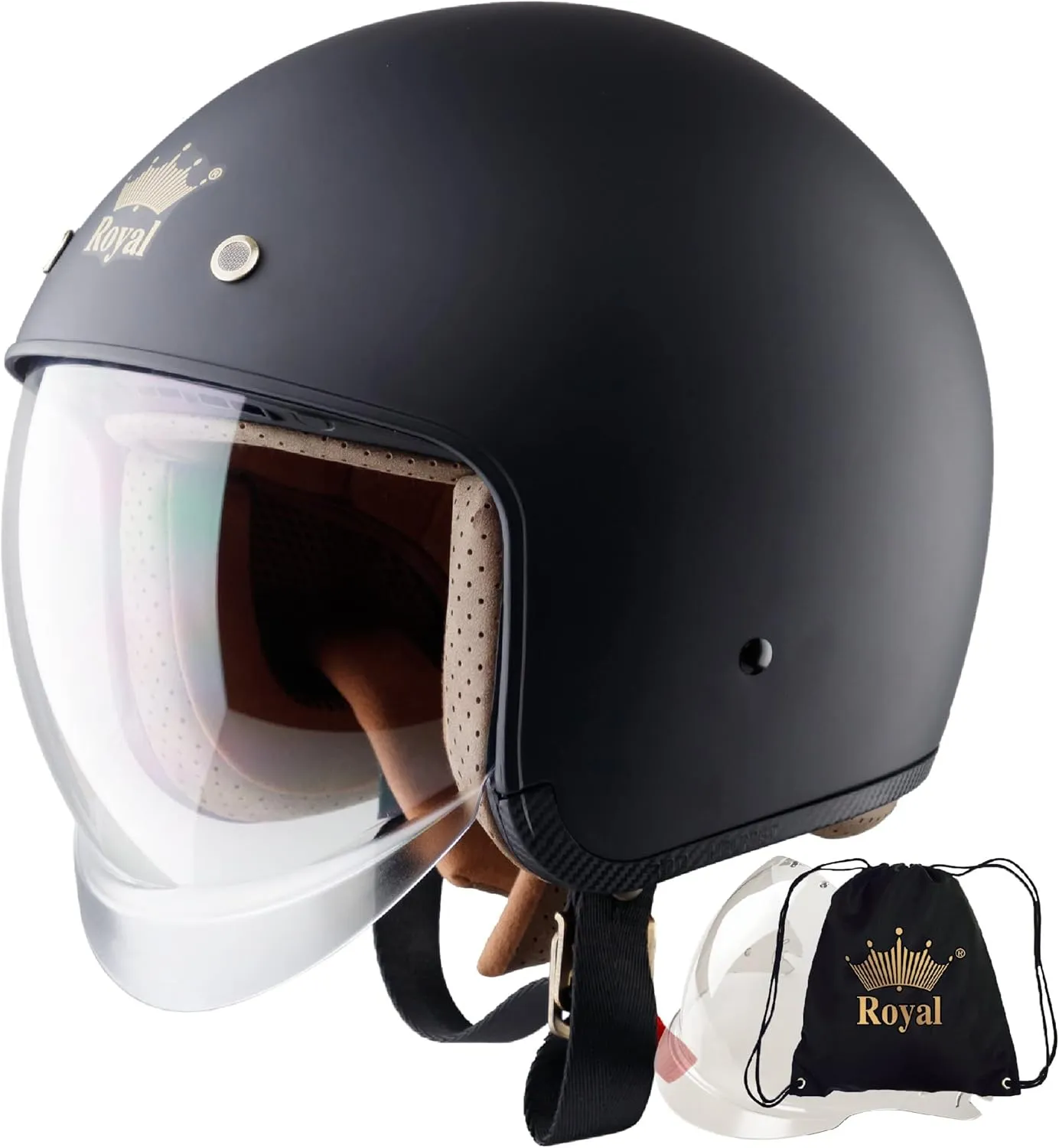 Royal M139 Open Face Motorcycle Helmet - Retro & Vintage Style, 3/4 Vespa & Scooter Helmet, Multi-Sport Impact Protection