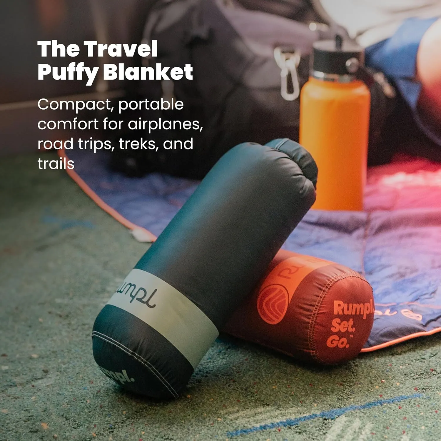 Rumpl Travel Puffy Blanket, Ultra-Packable Travel-Size Warmth and Comfort, Deepfoam Fade