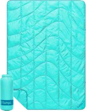 Rumpl Travel Puffy Blanket, Ultra-Packable Travel-Size Warmth and Comfort, Seafoam
