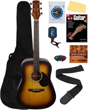 S35 Acoustic Guitar - Matte Sunburst Bundle with Gig Bag, Strings, Tuner, Strap, Picks, Instructional Book, DVD, and Austin Bazaar Polishing Cloth