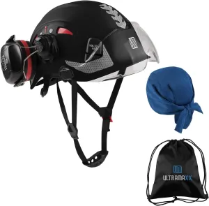 Safety Helmet Hard Hat and Ear Protection, ANSI Z89.1 Approved Lightweight Vented Work Helmet Kits, 6-Point Suspension Hardhat Ideal for Industrial and Construction