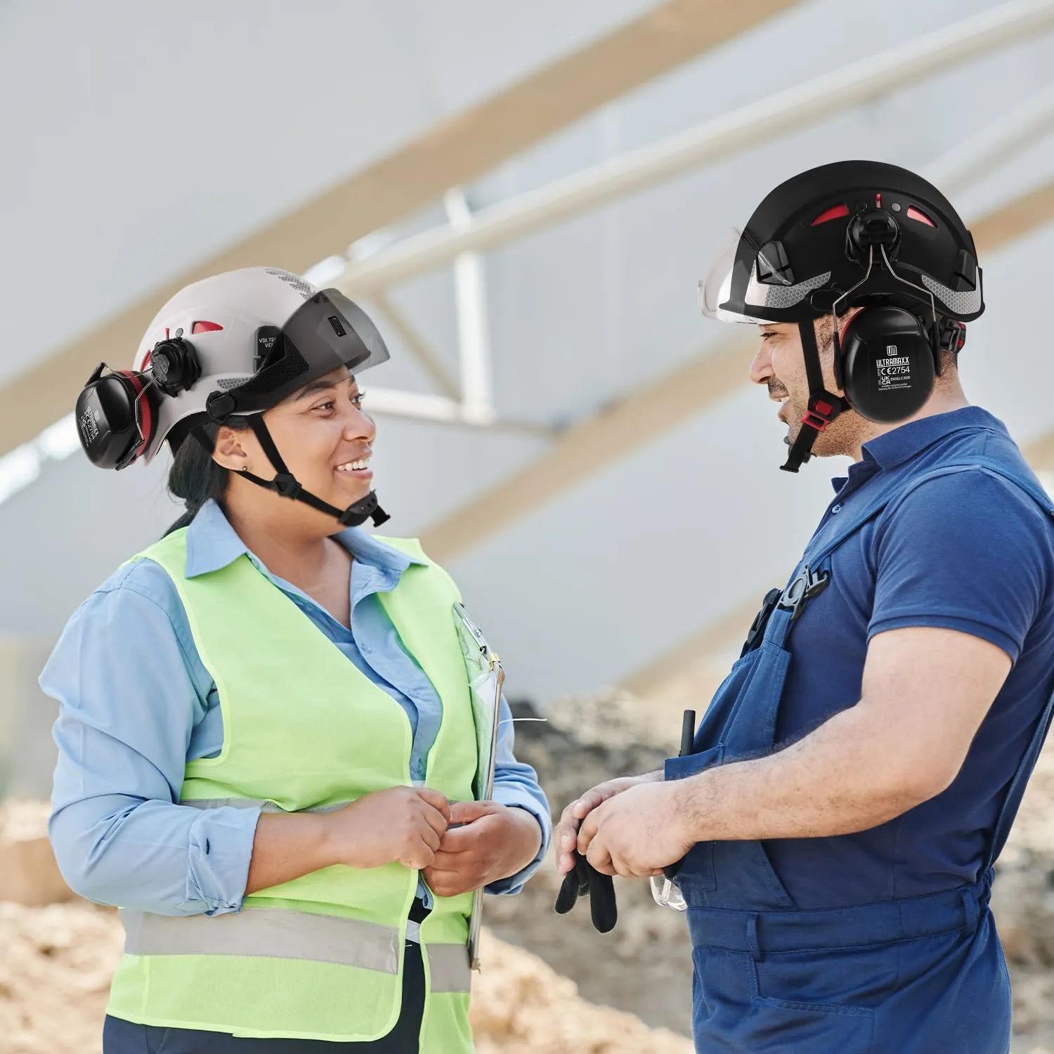 Safety Helmet Hard Hat and Ear Protection, ANSI Z89.1 Approved Lightweight Vented Work Helmet Kits, 6-Point Suspension Hardhat Ideal for Industrial and Construction