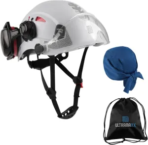 Safety Helmet Hard Hat and Ear Protection, ANSI Z89.1 Approved Lightweight Vented Work Helmet Kits, 6-Point Suspension Hardhat Ideal for Industrial and Construction