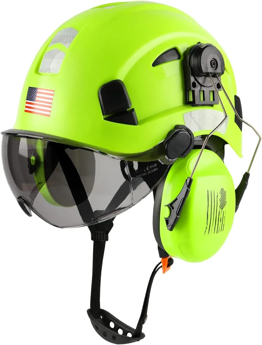 Safety Helmet Hard Hat with Visor and Ear Protection Adjustable Lightweight Vented ABS Work Helmet for Men and Women 6-Point Suspension ANSI Z89.1 Approved Ideal for Industrial & Construction