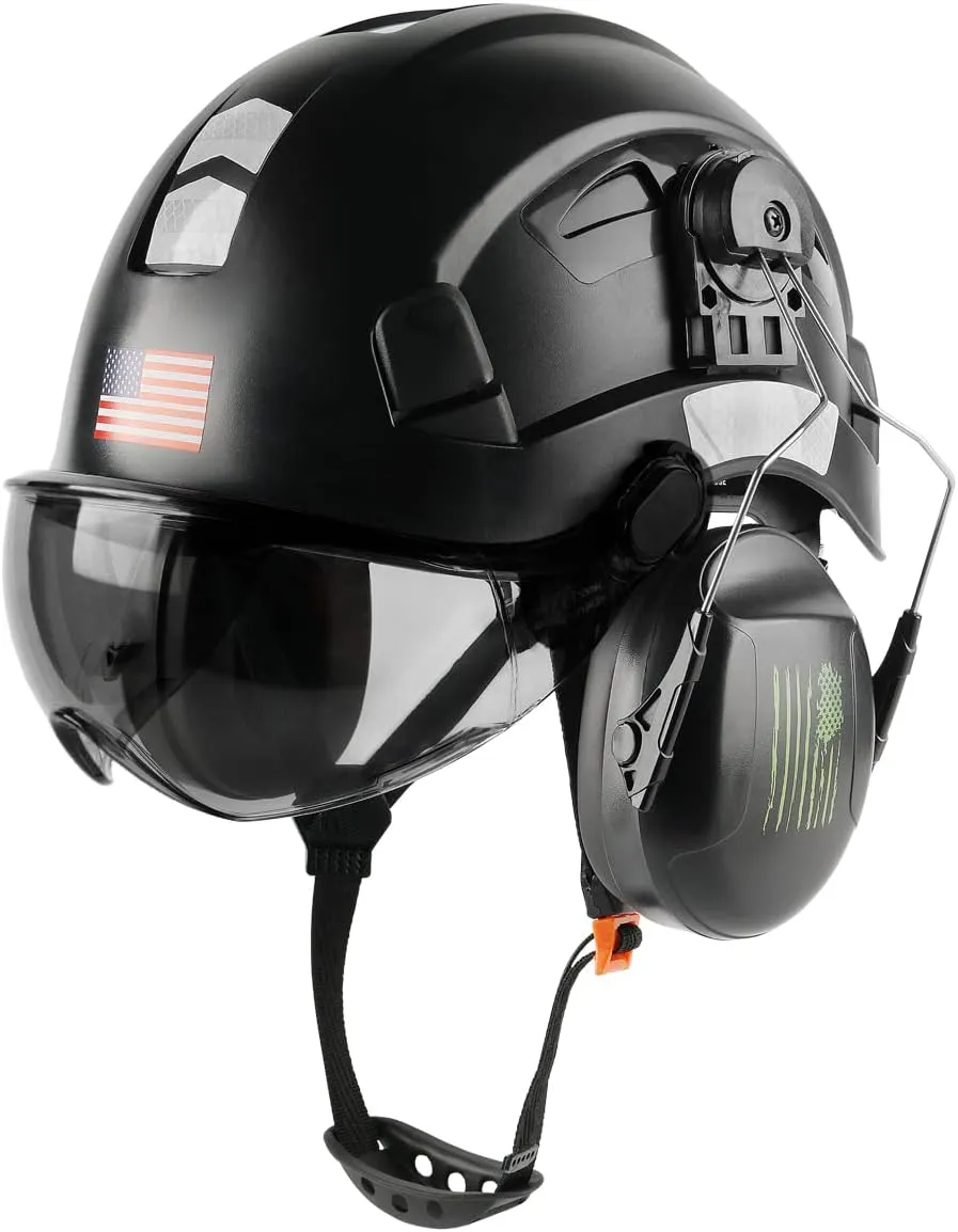 Safety Helmet Hard Hat with Visor and Ear Protection Adjustable Lightweight Vented ABS Work Helmet for Men and Women 6-Point Suspension ANSI Z89.1 Approved Ideal for Industrial & Construction
