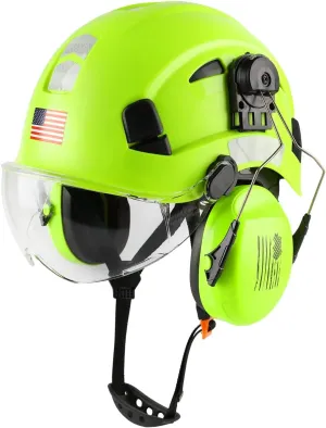 Safety Helmet Hard Hat with Visor and Ear Protection Adjustable Lightweight Vented ABS Work Helmet for Men and Women 6-Point Suspension ANSI Z89.1 Approved Ideal for Industrial & Construction