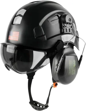 Safety Helmet Hard Hat with Visor and Ear Protection Adjustable Lightweight Vented ABS Work Helmet for Men and Women 6-Point Suspension ANSI Z89.1 Approved Ideal for Industrial & Construction