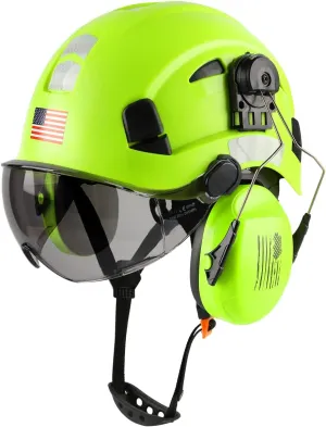 Safety Helmet Hard Hat with Visor and Ear Protection Adjustable Lightweight Vented ABS Work Helmet for Men and Women 6-Point Suspension ANSI Z89.1 Approved Ideal for Industrial & Construction