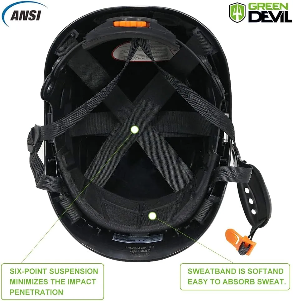 Safety Helmet Hard Hat with Visor and Ear Protection Adjustable Lightweight Vented ABS Work Helmet for Men and Women 6-Point Suspension ANSI Z89.1 Approved Ideal for Industrial & Construction