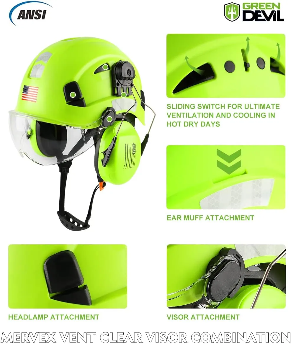 Safety Helmet Hard Hat with Visor and Ear Protection Adjustable Lightweight Vented ABS Work Helmet for Men and Women 6-Point Suspension ANSI Z89.1 Approved Ideal for Industrial & Construction