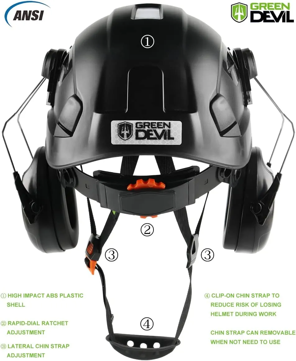 Safety Helmet Hard Hat with Visor and Ear Protection Adjustable Lightweight Vented ABS Work Helmet for Men and Women 6-Point Suspension ANSI Z89.1 Approved Ideal for Industrial & Construction
