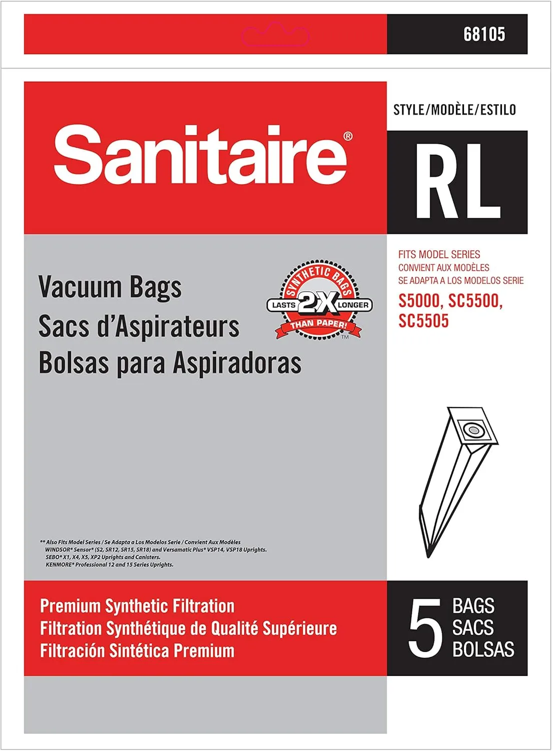 Sanitaire RL Premium Synthetic Bag 68105 (for EON Vacuums) White Large