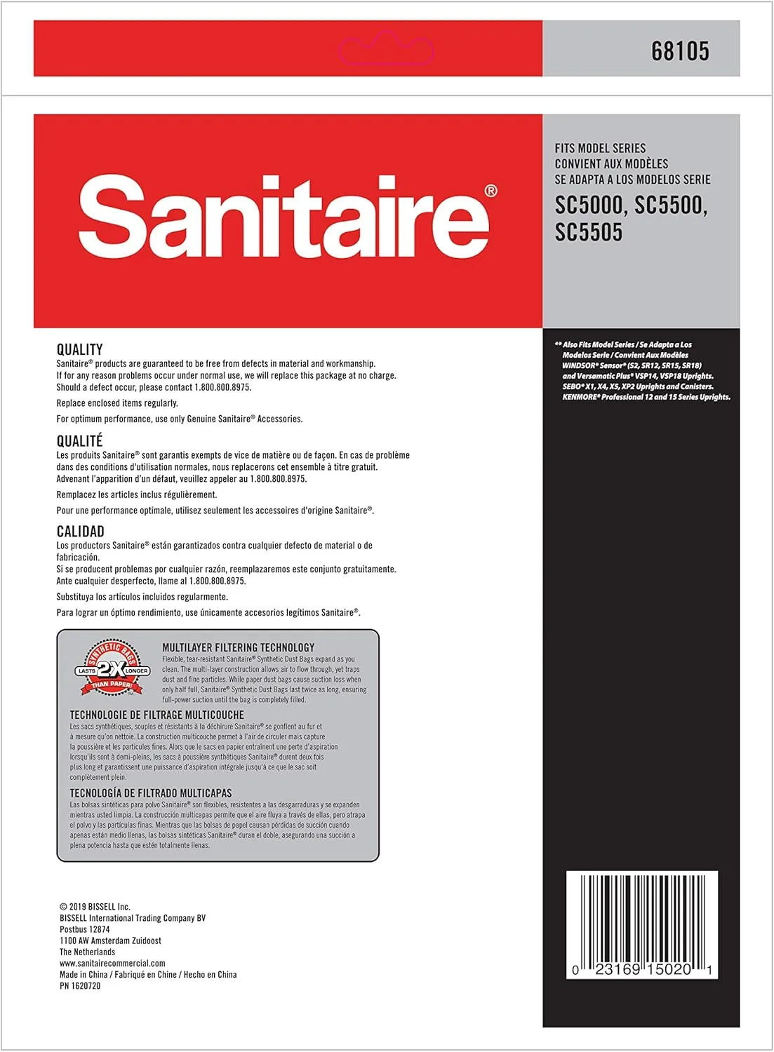 Sanitaire RL Premium Synthetic Bag 68105 (for EON Vacuums) White Large