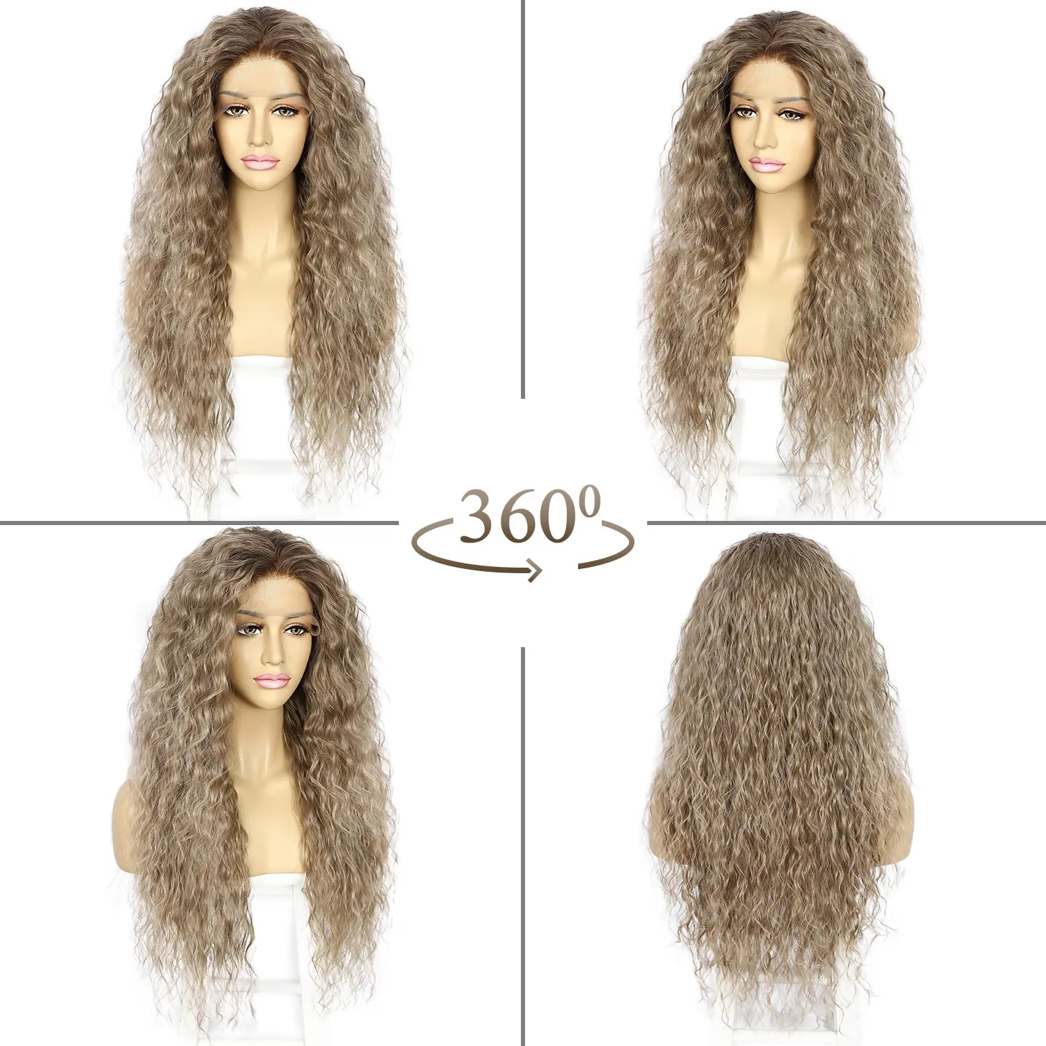 SAPPHIREWIGS Brown Lace Front Wigs Glueless Curly Synthetic Lace Front Wig for Black Women Ash Brown with Blonde Tips Hair Heat Resistant Fiber Hair Daily Party Uses 26 Inch