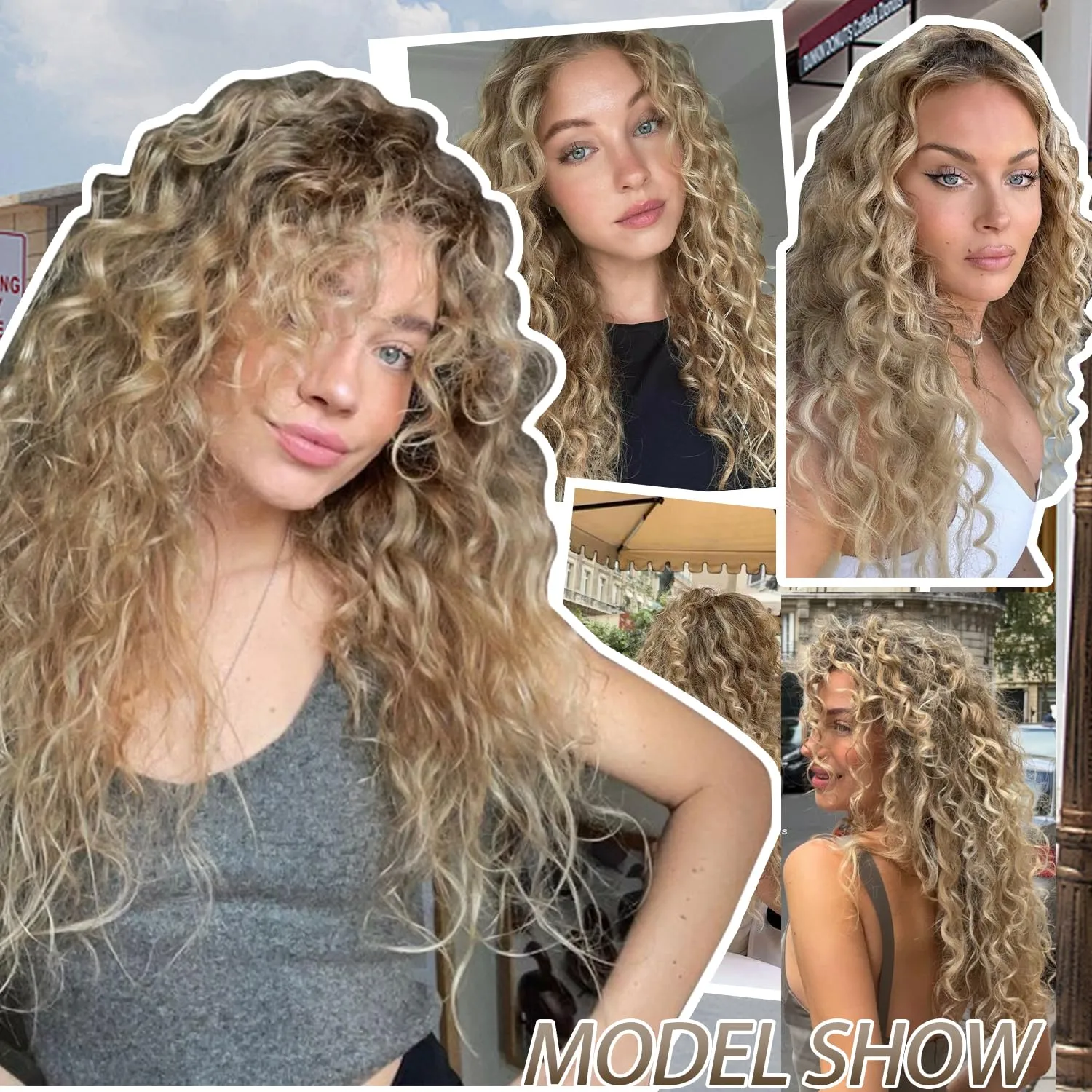SAPPHIREWIGS Brown Lace Front Wigs Glueless Curly Synthetic Lace Front Wig for Black Women Ash Brown with Blonde Tips Hair Heat Resistant Fiber Hair Daily Party Uses 26 Inch