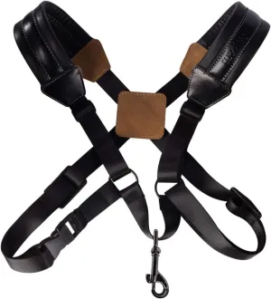 Saxophone Strap, Universal Double Shoulder Leather Strap for Sax, Adjustable Padded Harness Strap for Alto Tenor Baritone Saxophone (Large Size)