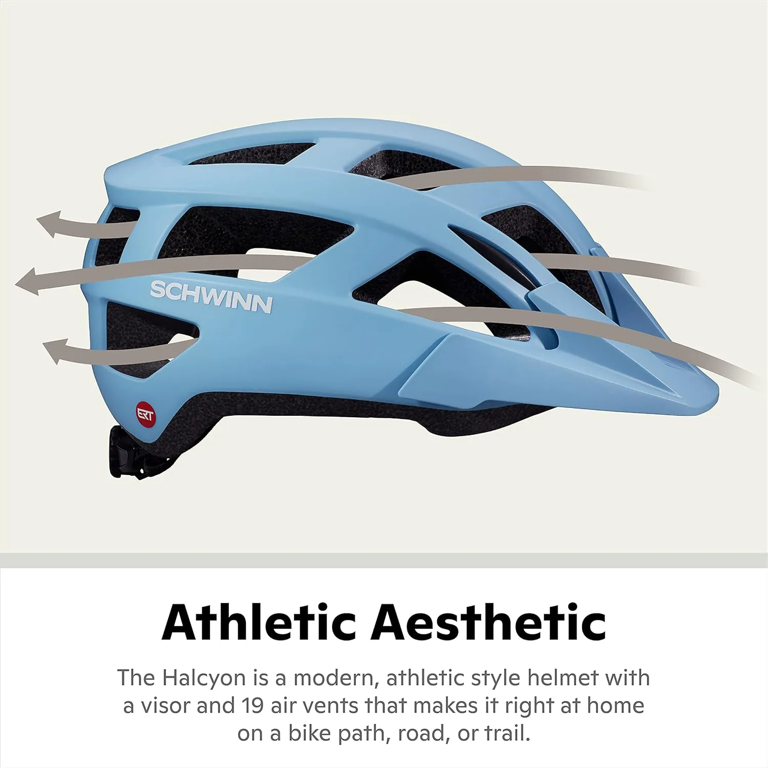 Schwinn Halcyon ERT Bike Helmet For Adult Youth Men Women, Ages 14 and Up, Can Fit Head Circumference 54-62 cm, With 19 Vents, Removable Visor, and Adjustable Locking Strap