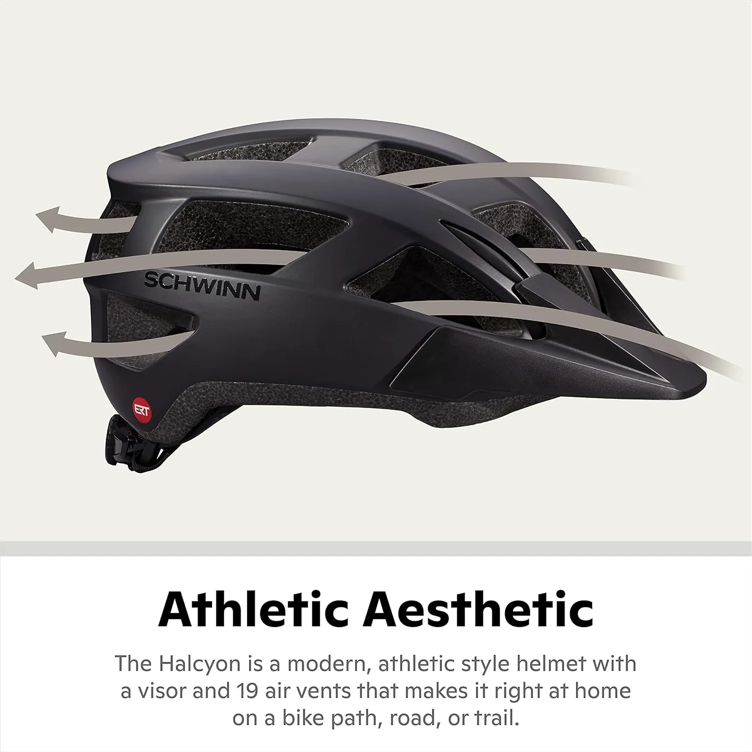 Schwinn Halcyon ERT Bike Helmet For Adult Youth Men Women, Ages 14 and Up, Can Fit Head Circumference 54-62 cm, With 19 Vents, Removable Visor, and Adjustable Locking Strap