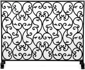 Screen Fire Guard Stove Fire Screen Fireplace Screen Decorative Wrought Iron Fireplace Screen, Large Flat Guard Metal Decor Mesh Cover, Safe Fireproof Firewood Burning Stov,