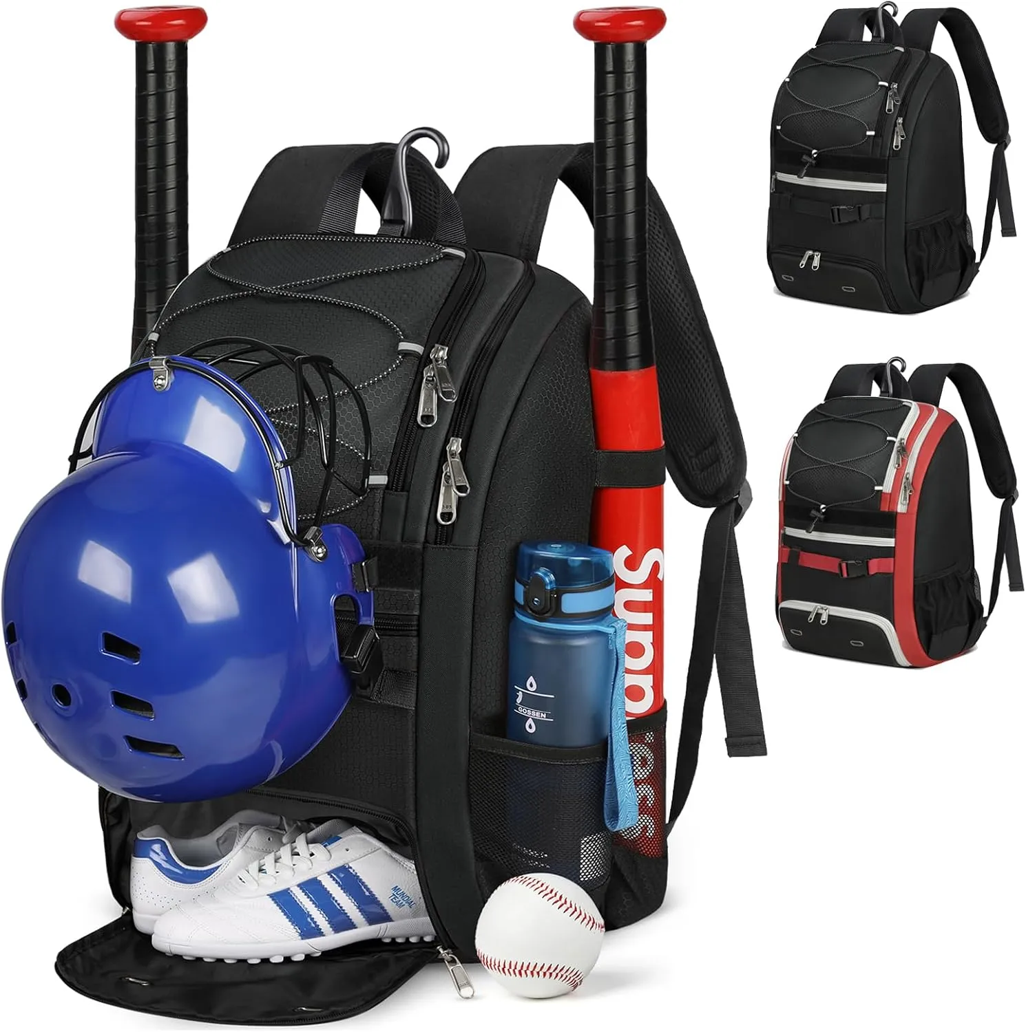 SDYSM Baseball Bag for Youth Adult, Large Lightweight Softball Bag with Shoe Compartment and Helmet Holder, Waterproof Baseball Bat Backpack with Fence Hook