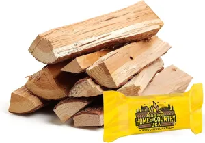Seasoned Firewood by Home and Country USA. Hardwood, Kiln Dried firewood for Outdoor fire pits, Wood Burning stoves, and Campfires. Comes in 25LB Bundles (Without Starter)