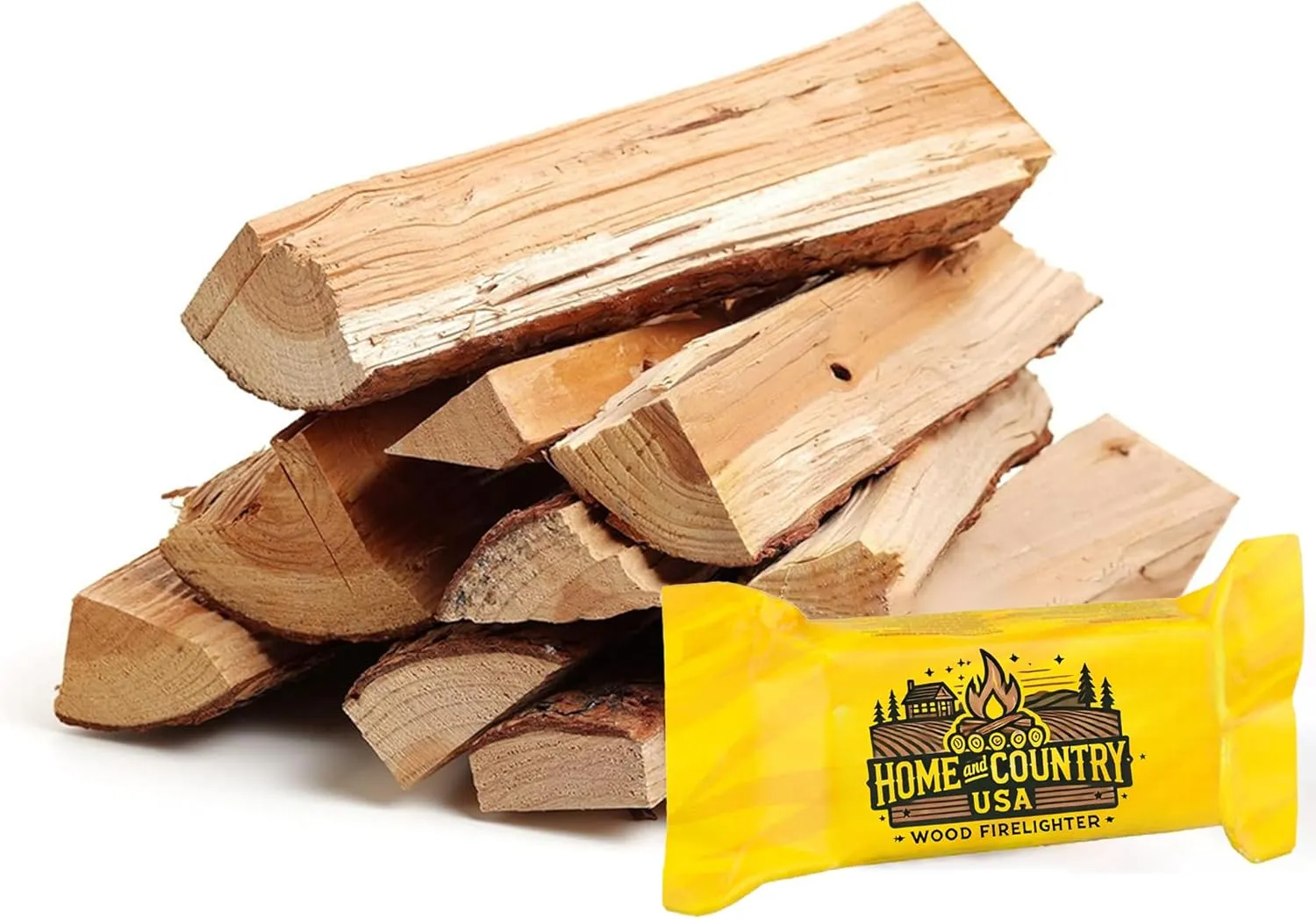 Seasoned Firewood by Home and Country USA. Hardwood, Kiln Dried firewood for Outdoor fire pits, Wood Burning stoves, and Campfires. Comes in 25LB Bundles (Without Starter)