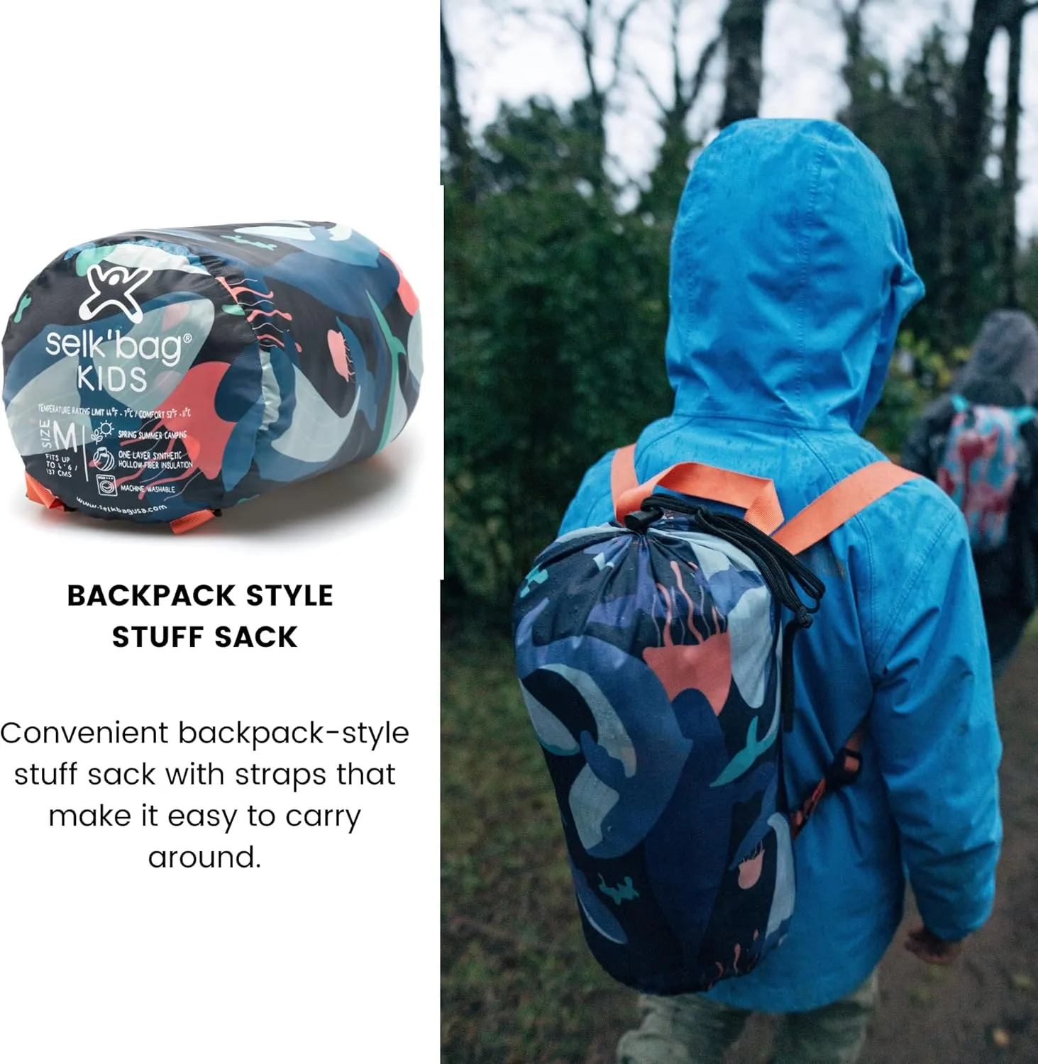 Selk'bag Kids Wearable Sleeping Bag I Outdoor and Indoor Sleeping Bag Suit for Boys and Girls, Camping, Hiking, RV Trips, Slumber Party, Travel, Lounging