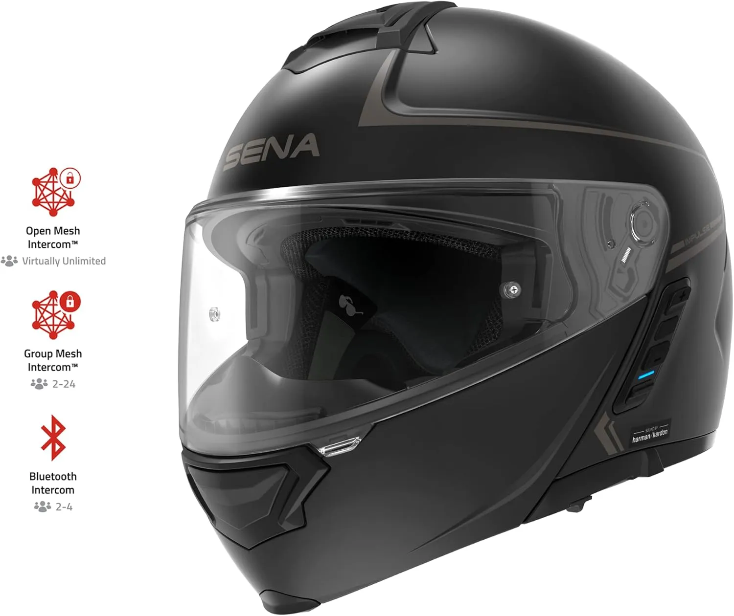 Sena Impulse DOT Flip Up Modular Bluetooth Helmet w/Sound by Harman Kardon Dual Visor Helmet with Integrated Mesh Intercom System / MP3 / Voice Dial (Matte Black, X-Large)