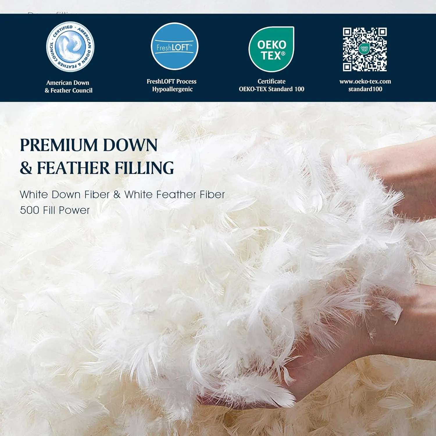 Serta Down Fiber Comforter Queen Size-All Season Duvet Insert, Luxury Fluffy Bed Comforter 100% Cotton 300 Thread Count Shell, Down Feather Fiber 500 Fill Power with Corner Taps, White 90x90inch