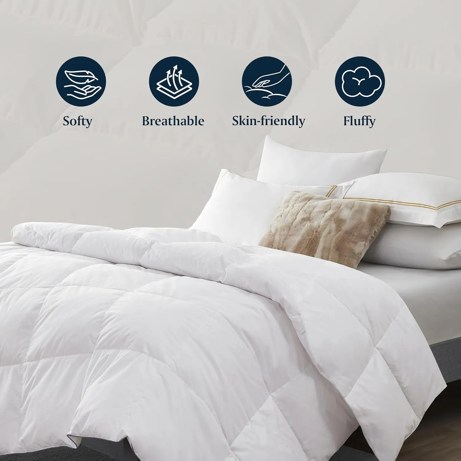 Serta Down Fiber Comforter Queen Size-All Season Duvet Insert, Luxury Fluffy Bed Comforter 100% Cotton 300 Thread Count Shell, Down Feather Fiber 500 Fill Power with Corner Taps, White 90x90inch
