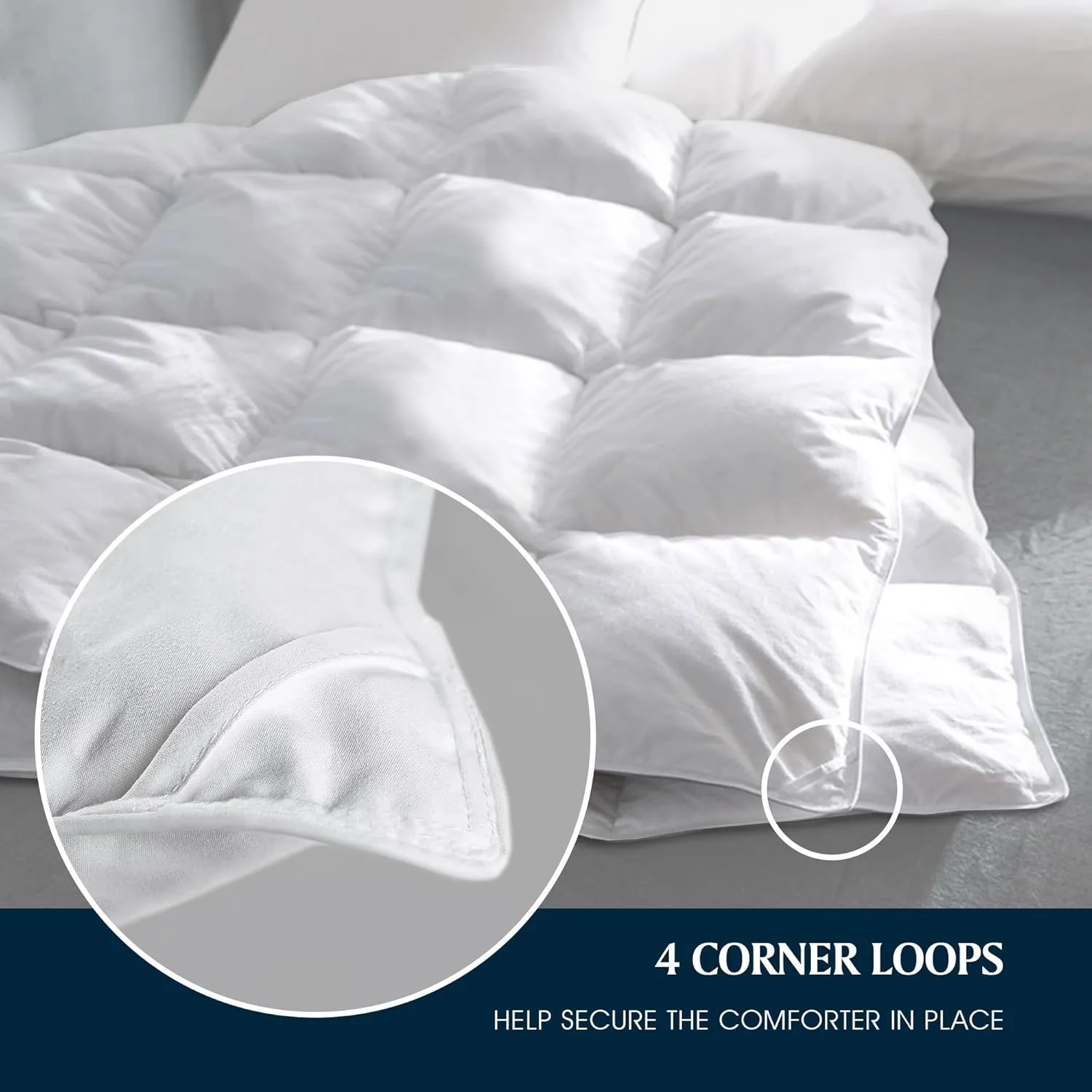 Serta Down Fiber Comforter Queen Size-All Season Duvet Insert, Luxury Fluffy Bed Comforter 100% Cotton 300 Thread Count Shell, Down Feather Fiber 500 Fill Power with Corner Taps, White 90x90inch