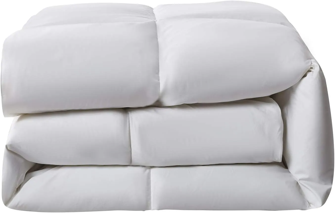 Serta Down Fiber Comforter Queen Size-All Season Duvet Insert, Luxury Fluffy Bed Comforter 100% Cotton 300 Thread Count Shell, Down Feather Fiber 500 Fill Power with Corner Taps, White 90x90inch